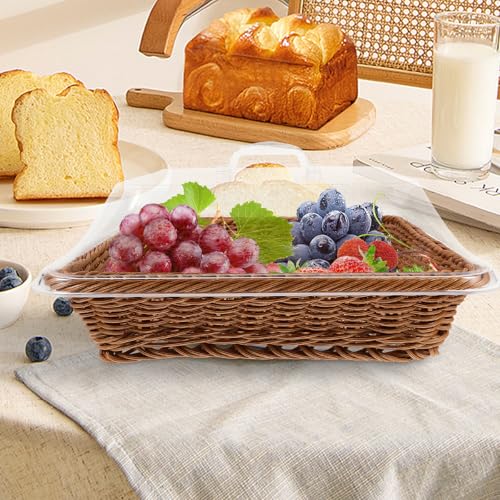Cesta de pan tejida con tapa protectora reutilizable para almacenar alimentos de forma limpia 7