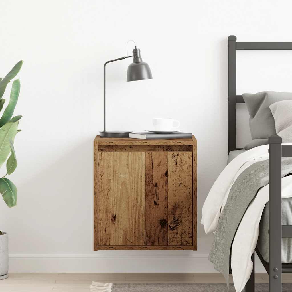 Comodino sospeso con spazio di archiviazione, comodino da parete per camera da letto, risparmio di spazio per il montaggio a parete, parete moderna in legno effetto legno anticato, parete con