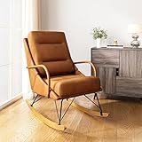 HERNEST Faux PU Leather Rocking Chair Nursery Glider Chair with Cushion and Solid Wood Base Comfy Up