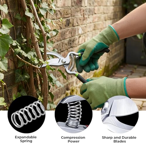 Image of OUTO Bypass Pruning 10 inch Shears with Heavy Duty Carbon Steel Cutter Sharp Blade Grip Handle Safety Lock Trimmer Plant Clipper Tool Gardening Scissors for Home Garden Lawn Backyard-Black