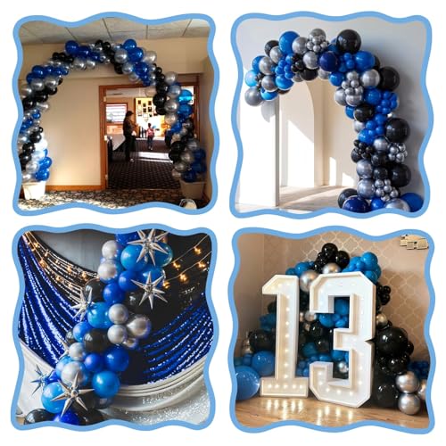 Image of Black Blue Silver Link Balloons,60Pcs 6Inch Blue Silver Latex Linking Balloons for Birthday Baby Shower Wedding Anniversary Party Decorations