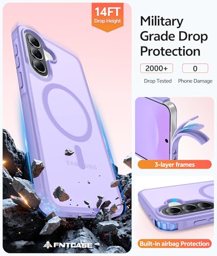 Image of FNTCASE for Galaxy A37 5G Phone Case: Samsung A36 5G Case [Compatible with Magsafe] Matte Translucent [Screen Protector] Military Grade Protection for Samsung A37 & A36 Cases - Light Purple