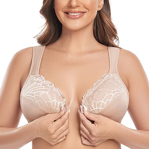 Image of Women's Full Figure Seamless Underwire Unlined Lace Front Closure Bra