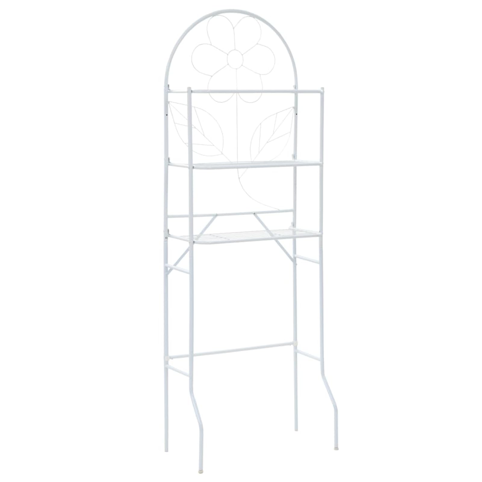 Gecheer Scaffale da Bagno, Scaffalatura Organizer 3 Ripiani Design Floreale, Acciaio Bianco 60x33x174 cm per Bagno, Lavanderia, Camera Ospiti