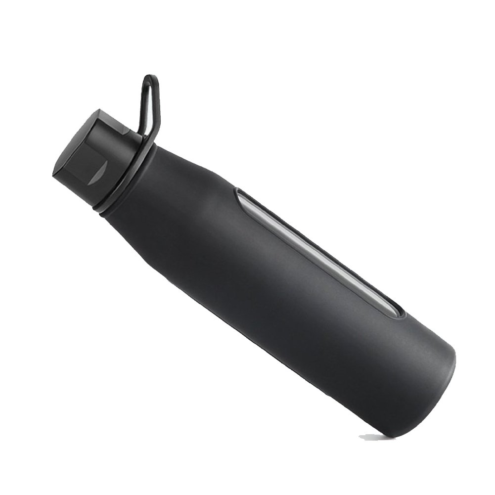 BLACKANT Outdoor Glass Water Bottle with Antiskid Silicone Sleeve 20-Ounce 570ML (Black)