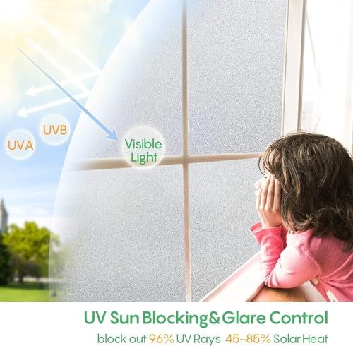 Image of WISDOM Frosted Window Film Decorative Window Glass Sticker Self Adhesive Film 20x96 Inches Frosted Film