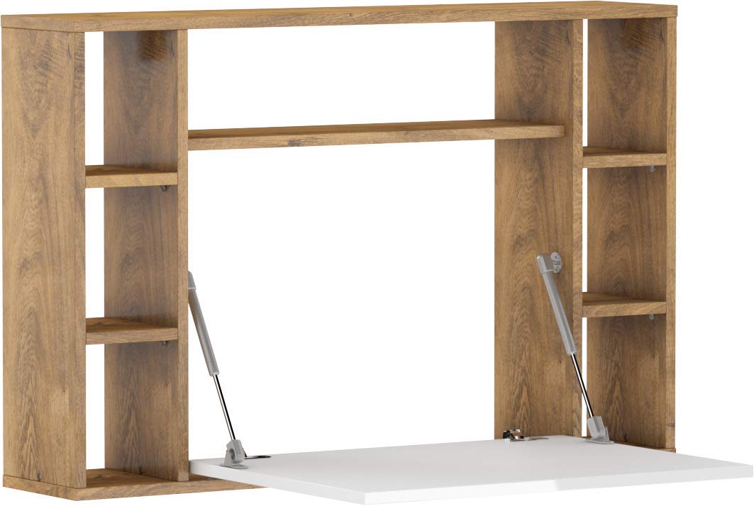 BIM Furniture Estantería de escritorio plegable para colgar MUSE para la oficina del hogar, escritorio de pared para ordenador (roble borgoña/blanco calvo)