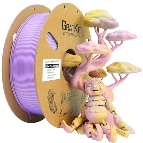 Image of Gratkit Matte Tri-Color PLA Filament,Coextrusion PLA Filament 1.75mm, + /-0.03mm, 1KG /Roll, High Speed Matte PLA,Topaz