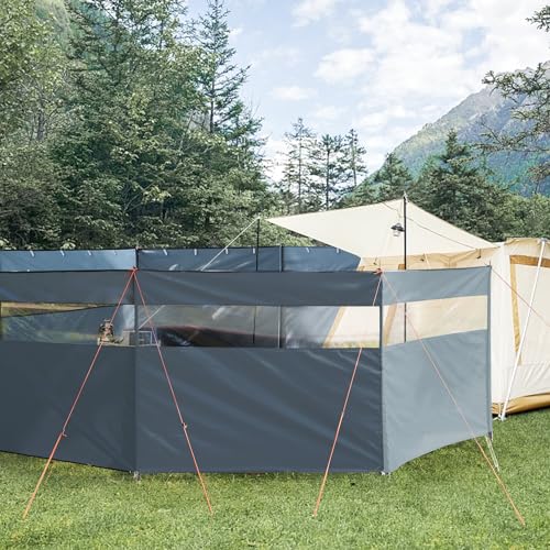 REDCAMP Windschutz für Camping, Heavy Duty Strand Sichtschutz mit Sichtfenster Stahlstangen Heringen Seilen, Outdoor Caravan Privacy Shield für Garten BBQ Picknick Lagerfeuer Holzkohlegrills, Grau