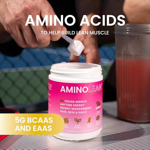 Image of AminoLean Pre Workout Powder & Natural Amino Energy with Vegan BCAA + EAA | Jitter-Free Preworkout Energy from Green Tea + Amino Acids & Weight Management for Women & Men - Vegan, Zero Sugar, No Crash