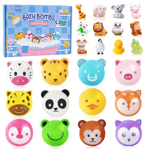 Image of Bath Bombs for Kids with Surprise Toys Inside, 12 Pcs Bubble Bath Fizzy Balls with 12 Animal Shapes, Natural Bath Bombs Valentine's Day Easter Children's Day Gift Set for Kids Girls Boys Toddlers