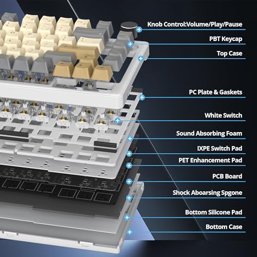 Image of 75% Brown Creamy Mechanical Keyboard Wired, Creamy Sound Gasket Gaming Thocky Keyboard with Knob, Hot Swappable RGB Custom Keyboard, Pre-lubed Cream Switch Keyboard (82 Caramel)