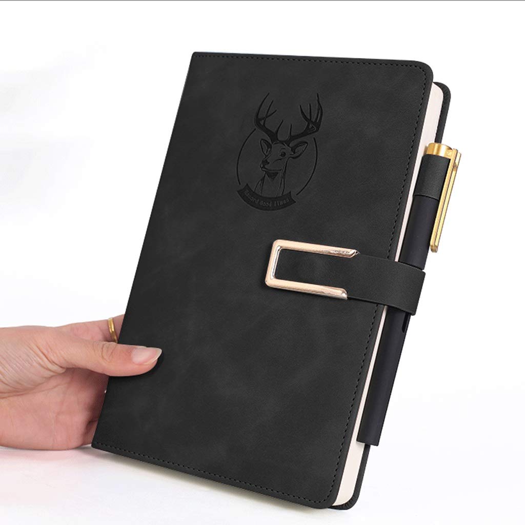 Notebook, 5,8"x 8,2" HardCover forrado Diario, contiene una pluma, papel Protección de los ojos Beige, Negro sólido, clásico gobernado del cuaderno (Color : Black wite lock)