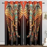 EOTDMS Mandala Elephant Printing Curtain African Wildlife Indian Animal 42'x 84' 2Panels 100% Blackout Drapes for Living Patio Door Bedroom Thermal Insulated Darkening Grommet Window Curtains CLRLEO2