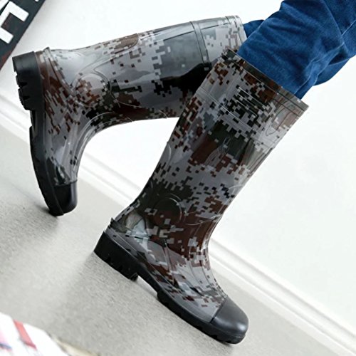Image of Man Knee High Rubber Rainboots Camo Waterproof Rubber Boots for Garden Man Rain Footwear Size