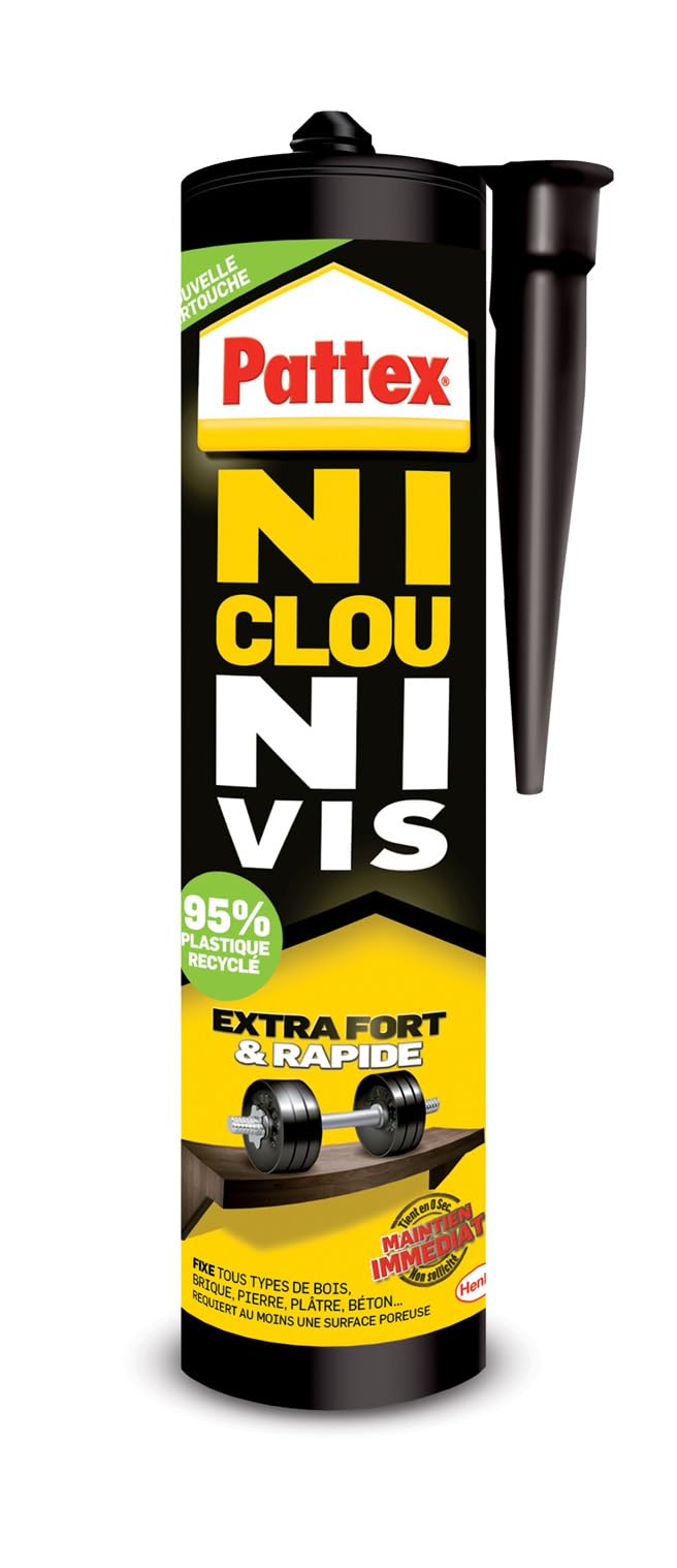 Pattex Ni Clou Ni Vis Extra Fort -12 cartouches de 380 g – Colle de fixation à maintien immédiat – Colle rapide pour usage intérieur surpuissante