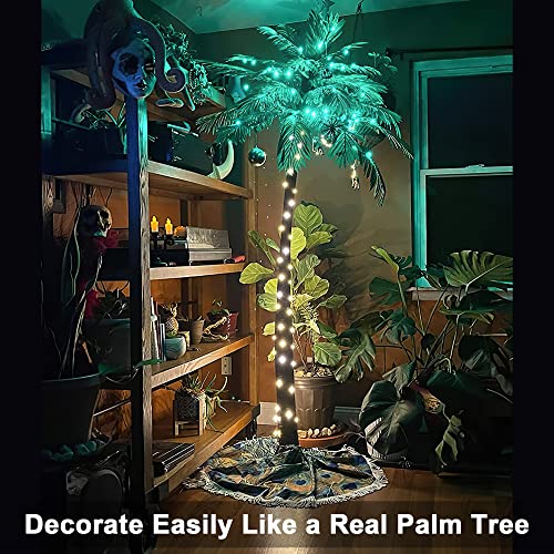 LIGHTSHARE 7FT Lighted Palm Tree, Green LED Artificial Tree for Patio, Poolside, Tropical Summer Décor, Indoor Outdoor Use