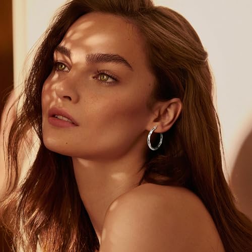 Milacolato 925 Sterling Silver Hoop Earrings for Women 18K White Gold Plated Twisted Hoop Earrings Hypoallergenic Lightweight Click-Top Big Hoop Earrings 13/15/20/25/30/40/50/60mm4