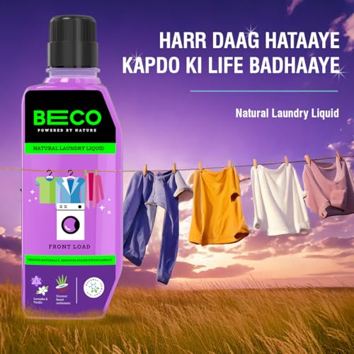 Image of Beco Natural Liquid Detergent Front Load - 5L Bottle| Tough Stain Removal | Lavender & Vanilla Freshness | Retains Brightness & Shine | Chemical Free | Front Load Washing Machine Liquid
