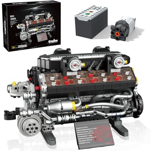 V12 - Juego de construcción de motor para adultos y adolescentes mayores de 14 años, 1409 piezas, kit de modelo de ingeniería mecánica motorizada que funciona, juguete de motor MOC con caja de batería V12 - Juego de construcción de motor para adultos y adolescentes mayores de 14 años, 1409 piezas, kit de modelo de ingeniería mecánica motorizada que funciona, juguete de motor MOC con caja de batería