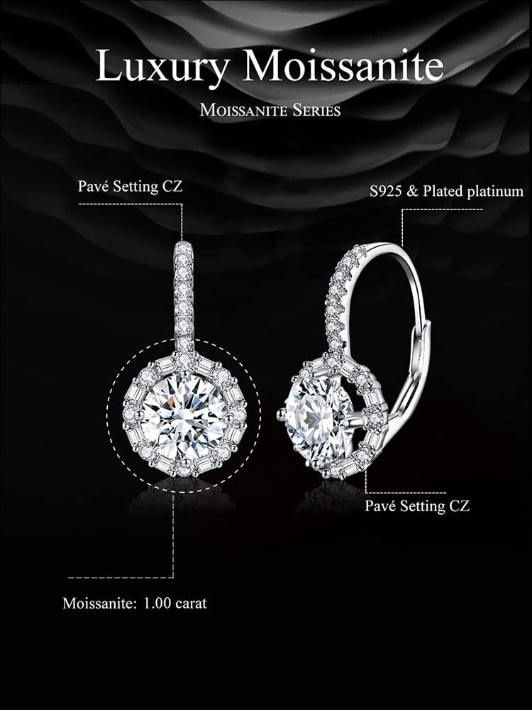 Pendientes De Aro De Moissanita De 1,0 CT para Mujer, Regalos De Joyería Fina De Compromiso Brillante De Plata De Ley 925