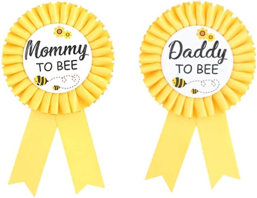 HAPPYLAND - Pin de insignia de hojalata para baby shower de abejas amarillas para mamá y papá para mamá, juego de fiesta de revelación de género,