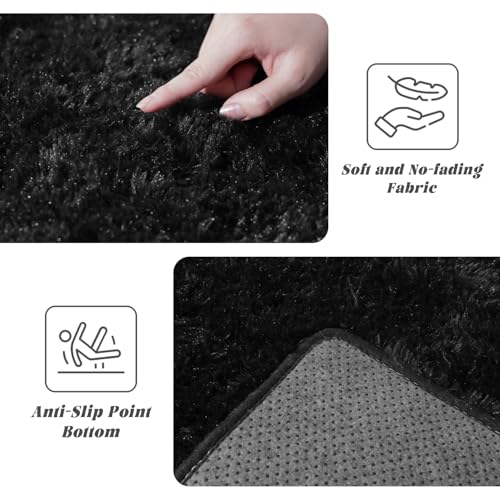 Black Rugs for Bedroom 4x5.9 ft - Ultra Soft Faux Fur Area Rug - Plush Non-Slip Shaggy Carpet for Living Room, Cozy Fluffy Rug for Kids Boys Girls Dorm Nursery Room, High Pile Floor Carpet