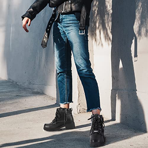 Dream Apparel Womens Lace Up Motorcycle Riding Boots with Side Zipper, Black Faux Leather Ankle Booties Biker Boots, Military Combat Booties for Ladies with Low Heel2