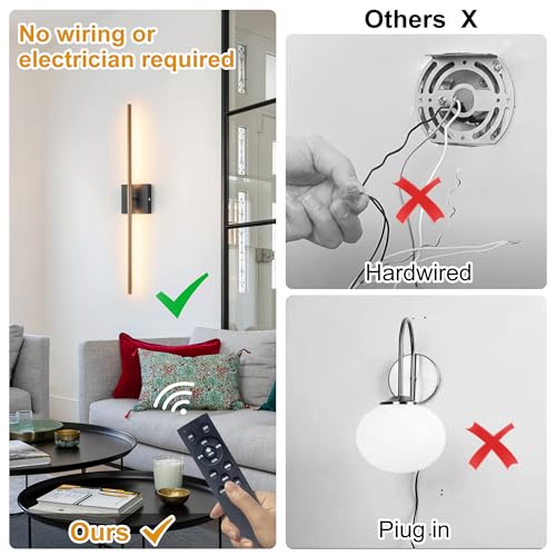 Image of 15800 mAh Battery Operated Wall Sconces with Remote Control, Dimmable Wall Sconces Set of Two 3000K LED Matte Black and Brass Gold Wireless Wall Light Battery Powered Cordless Rechargeable Wall Lamps