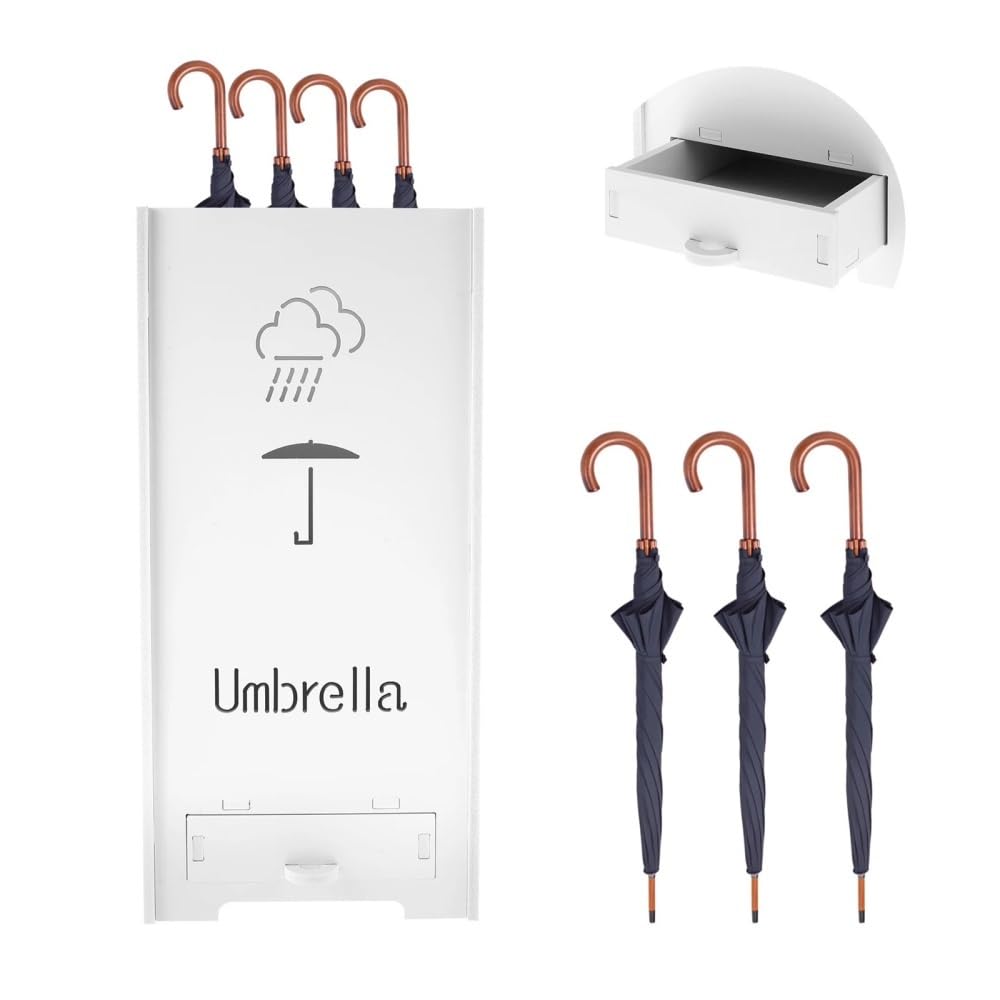Support de parapluie égouttoir avec tiroir de rangement et porte-bâton de marche