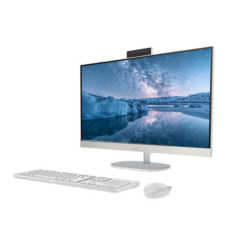 Image of Customized Desktop Computer, Created Using HP 27 inch FHD Touchscreen All-in-One Desktop Computer, Intel 12-Core Ultra 7 155U Processor, 8GB /16GB /32GB /64GB RAM, 256GB /512GB /1TB /2TB SSD, Windows 11, White