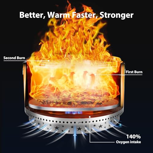 32" Smokeless Firepit Outdoor, Portable Outside Stainless Steel firepit, Wood Burning Fire Pits for Camping, Backyard, Patio Garden, Picnic