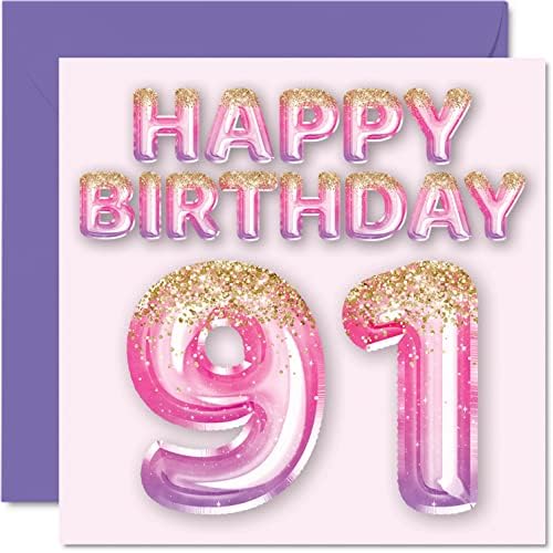 21st Birthday Card for Women - Pink & Purple Glitter Balloons - Happy Birthday Cards for 21 Year Old Woman Daughter Sister Auntie Cousin, 145mm x 145mm Twenty-One Twenty-First Bday Greeting Cards Gift