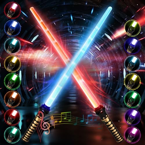 ZQEJEFD 2 Stück Lichtschwert Kinder, Laserschwert für Kinder Erwachsene, 15 Farbe Laser Schwert mit Kampf Soundeffekten, 2-in-1 Einziehbares LED FX Lichtschwert Spielzeug für Party, Halloween Cosplay