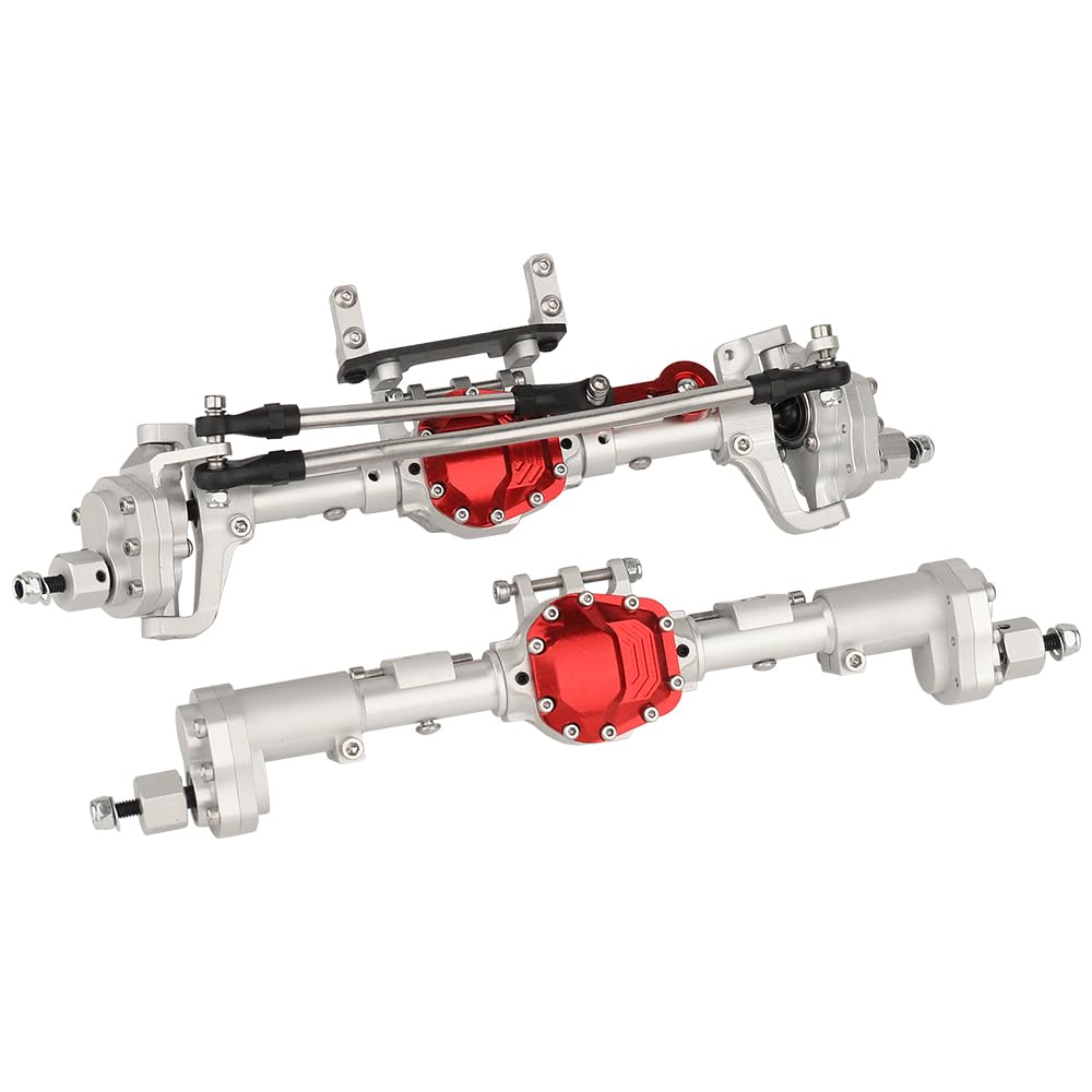 Pothyes CNC Anodized Complete Front & Rear Portal Axle for 1/10 RC Crawler Car Axial SCX10 & SCX10 II 90046 90047 Metal Upgrade Parts (Silver)