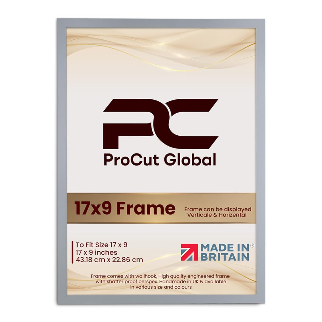 Procut Global 17X9 Light Grey Picture Frames - Modern Wooden Photo Frame with Shatterproof Perspex for Wall or Tabletop - Perfect for Posters, Certificates, Prints - Sizes & Colors Available