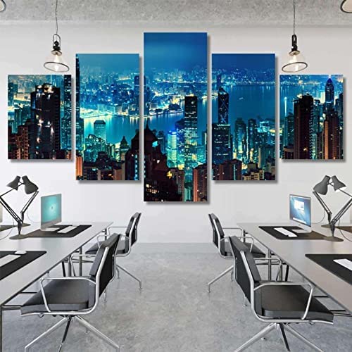 Tableau Multi Panneau 5 Parties Tableau Impression Sur Toile 150 X 100 Cm / 59,05 X 39,37 Pouces 5 Pieces Toile Tableau Tableaux Decor Murale Salon Moderne Horizon De La Ville -1G1A-L4K3-7K9K+P5M7-1V3