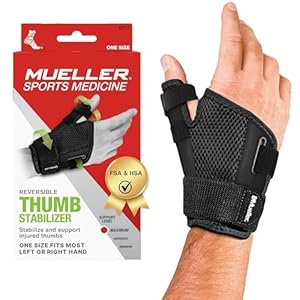 MUELLER Sports Medicine Adjust-to-Fit Thumb Stabilizer, Spica Splint, Thumb Pain Relief Brace for Men and Women, Ideal for De Quervain’s Tenosynovitis, Arthritis, Sprains, Fits Right or Left