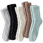 fauson Fuzzy Socks for Women - 5 Pairs Slipper Socks, Cable Knit Cozy Coral Fleece Warm Womens Socks for Daily Wear - Brown