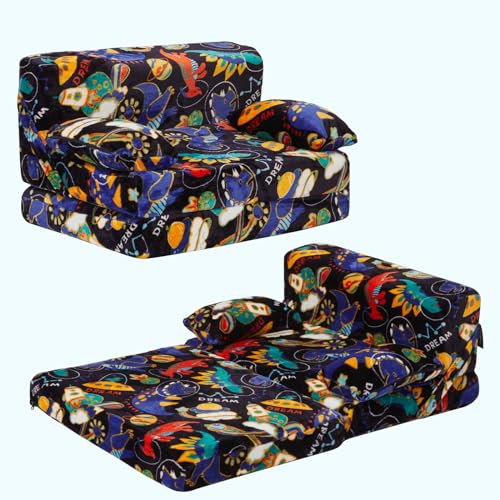 Image of Weighted Idea 2-in-1 Kids Couch for Girls and Boys, Chairs Comfy Children Couch, Convertible Sofa to Lounger for Reading Sleeping Camping(Blue Dinosaur, 23.5x18x16 inches)