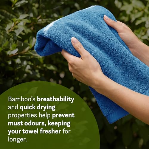 Image of MYTRIDENT Cotton Bamboo Towels for Bath Large Size | Soft & Absorbent | Anti-Microbial & Anti-Odour | 450 GSM | 1 Piece Bath Towel for Men /Women - Blue