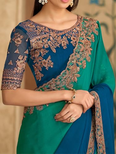 Image of AKHILAM Women's Satin Sequence Embroidery Saree With Unstitched Blouse Piece(SNDLWOD1601 TFH Parent)
