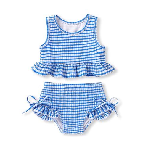 Image of HAPPYMA Baby Swimsuit Toddler Girl Bathing Suit Summer Stripe Bikini Set Beach Two Piece Swim Wear