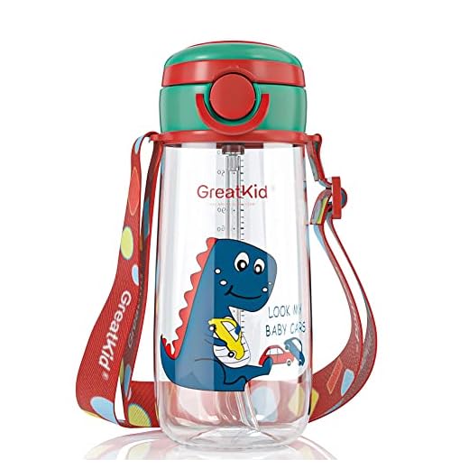 Botella de agua con pajita,500 ml,Botella de Agua Niños y Niñas Sin BPA Tritan Botella de Agua Deporte con Pajita y Correa para Niños y Adultos,Escuela,Corrida,Senderismo y Actividades al Aire-rojo