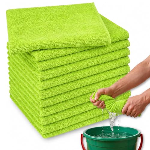 Bayetas de Microfibra, Paño de Microfibra, Paños de Limpieza Multiusos, Apto para Coche, Cristales, Cocina y Baño, no deja marcas ni rayas, Doble cara, 30x40 cm, Contiene 12 unidades en color Verde