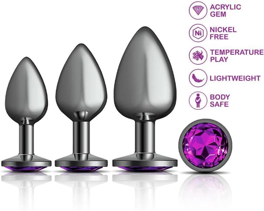 Viben Toys – Cheeky Charms Metal Butt Plug Anal Training Kit – 3pc Kit Includes (1) Small, Medium, Large (Purple)