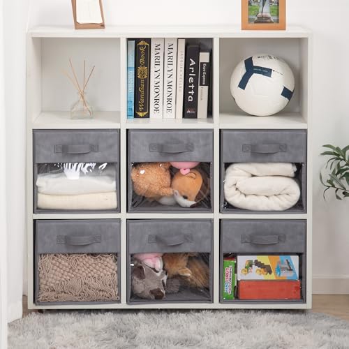 Cubes de rangement pliables 33cm avec fenêtre et poignées (lot de 6 paniers)