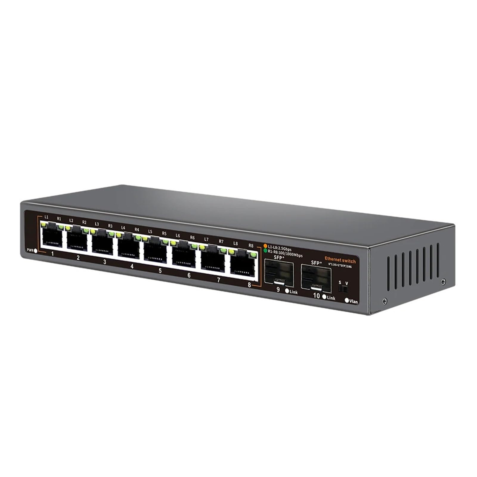 Switch Ethernet a 8 porte 2.5G Nessuno switch di rete POE con 2 porte SFP 10G per sicurezza telecamera IP/CCTV (spina USA)