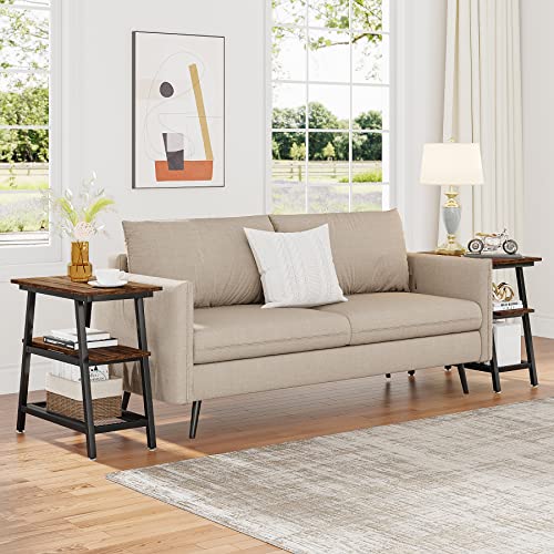 Tribesigns Side Table Set Of 2, 3-Tier Narrow End Table With Metal Mesh Storage Shelf, Industrial Nightstand Sofa Side Table Set Of 2 For Small Spaces, Living Room, Bedroom, Rustic Brown #TOP5