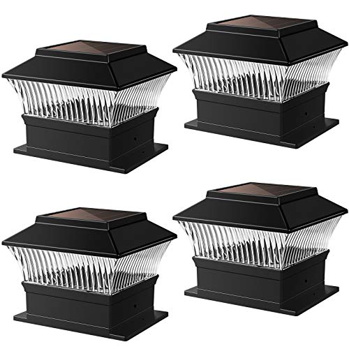 Solar Post Cap Lights - Fits 4x4 Post Fence or Deck Rail - Bright Outdoor Wireless LED Solar Post Lights - Slate Black (4 Pack)